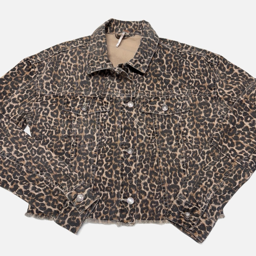 Free People | Animal Print Denim Jacket - Boho Chic - Neutral Edgy Layer - Picture 11 of 12